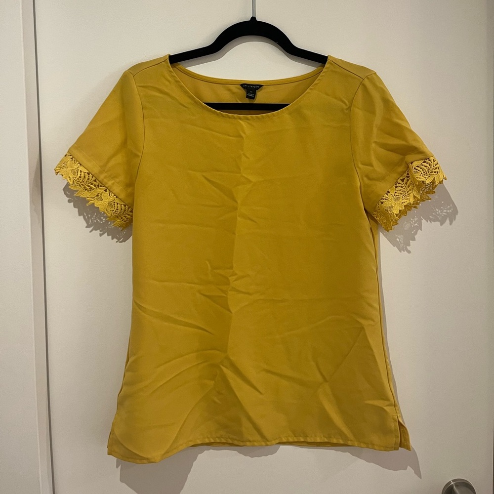 Yellow Ann Taylor Blouse with Ruffle Sleeves